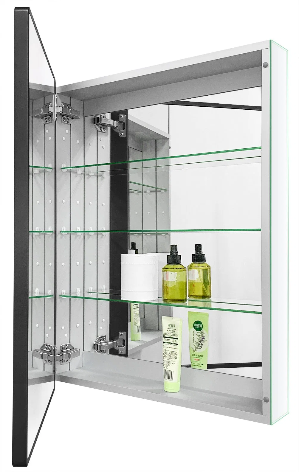 Black Wood Frame Single Door 22 Inch X 30 Inch Aluminum Bathroom Medicine Cabinet; Recess or Surface Mount