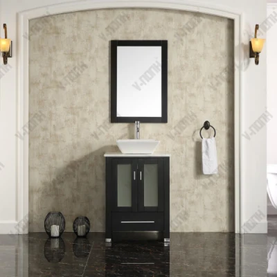 Tocador de baño de tamaño pequeño con fregadero individual, gabinete Espresso de 24 pulgadas