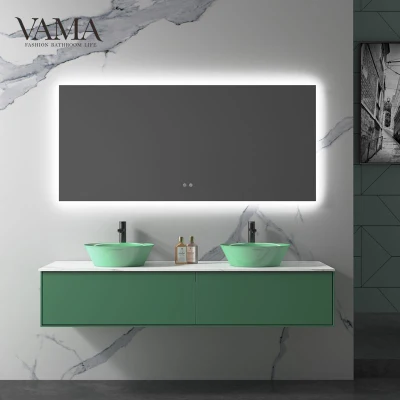 Vama - Mueble de baño de diseño moderno, color verde esmeralda, montado en la pared, con lavabo doble